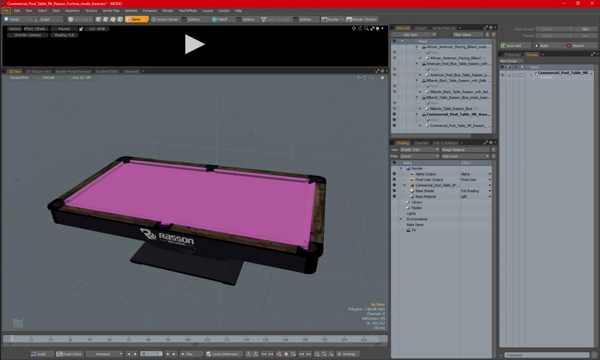 3D model Commercial Pool Table 9ft Rasson Fuchsia