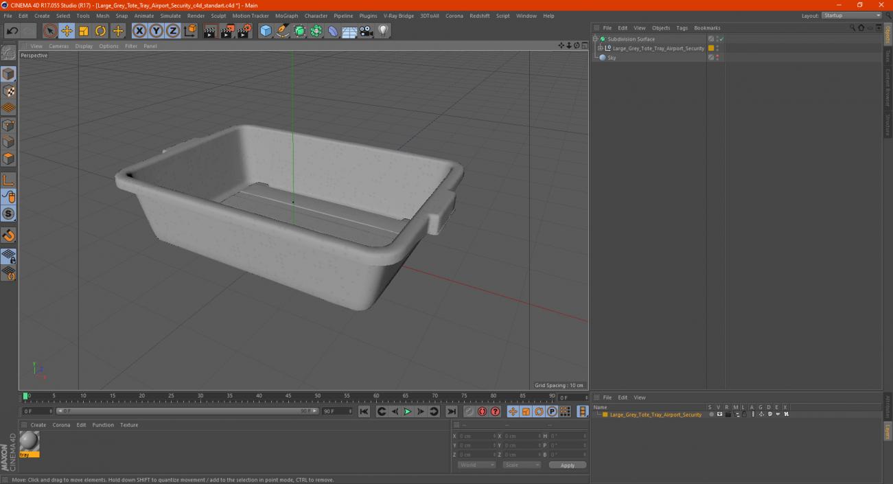 Large Grey Tote Tray Airport Security 3D