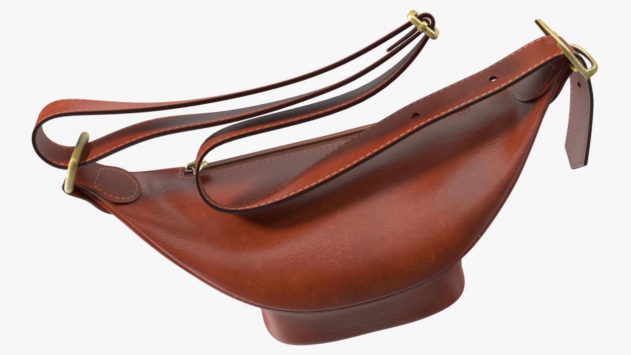 3D model Brown Leather Waist Bag Folded