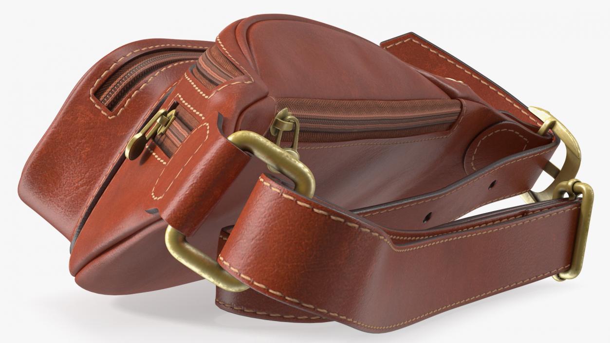 3D model Brown Leather Waist Bag Folded