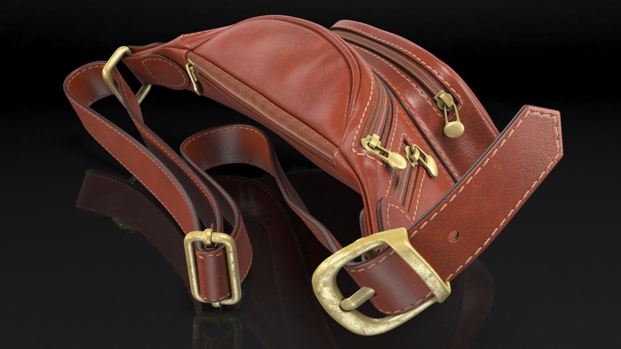 3D model Brown Leather Waist Bag Folded