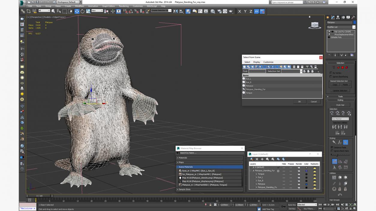 3D Platypus Standing Fur