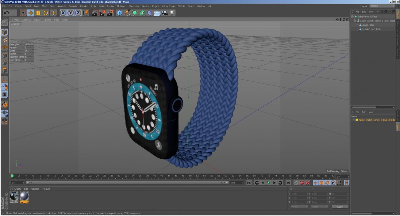 3D Apple Watch Series 6 Blue Braided Band model