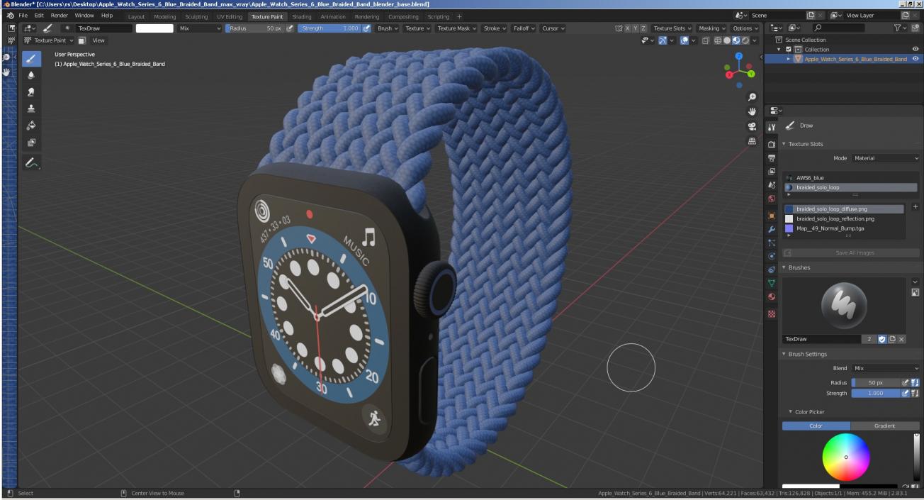 3D Apple Watch Series 6 Blue Braided Band model