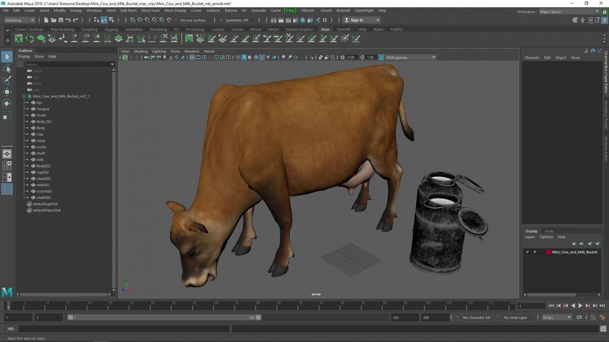 Mini Cow and Milk Bucket 3D model