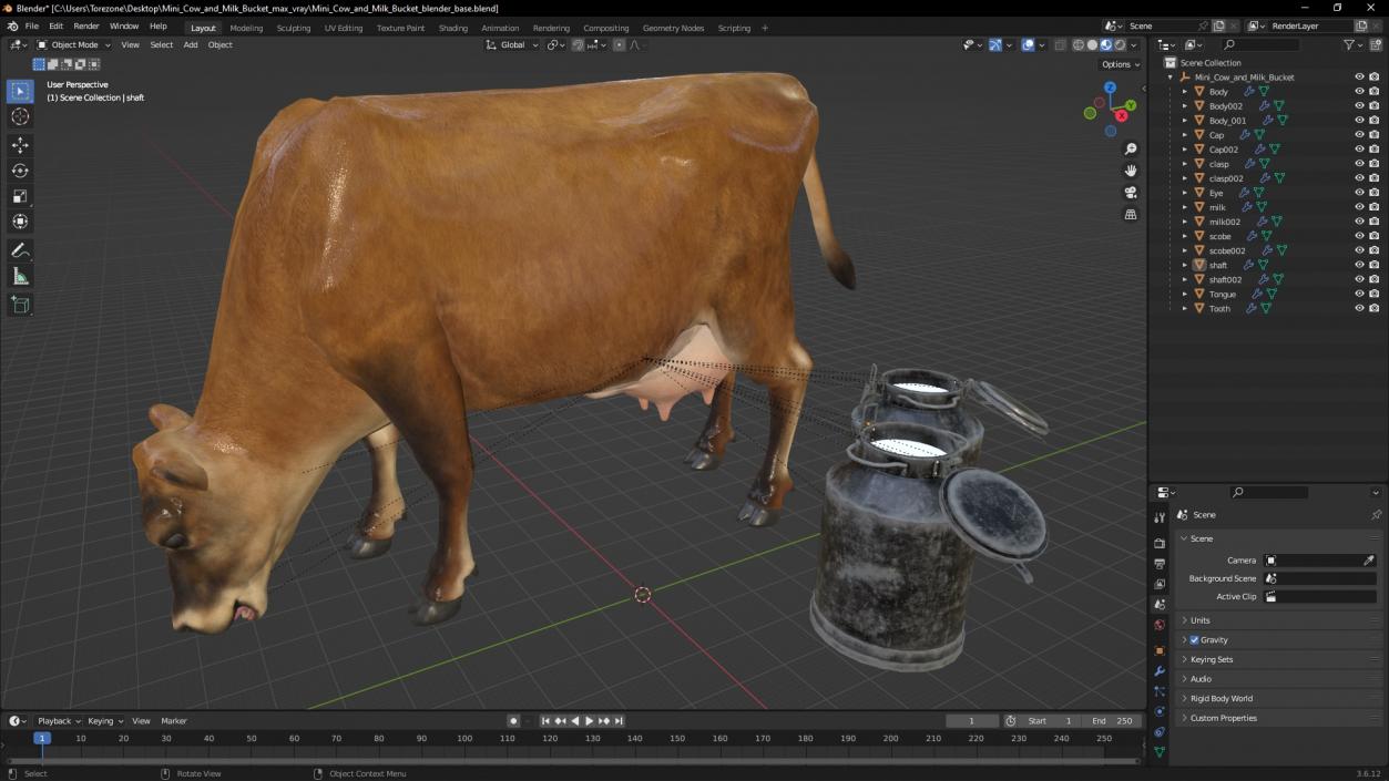 Mini Cow and Milk Bucket 3D model