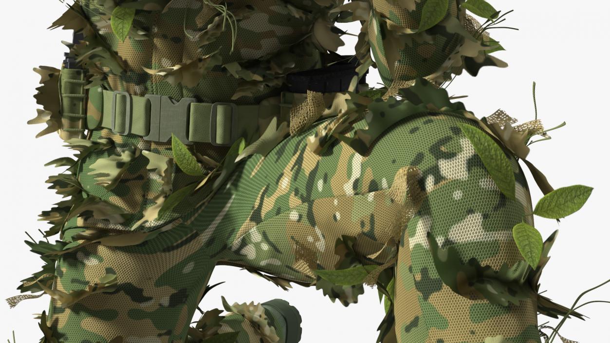 Sniper in Leaf Ghillie Suit T-pose 3D model