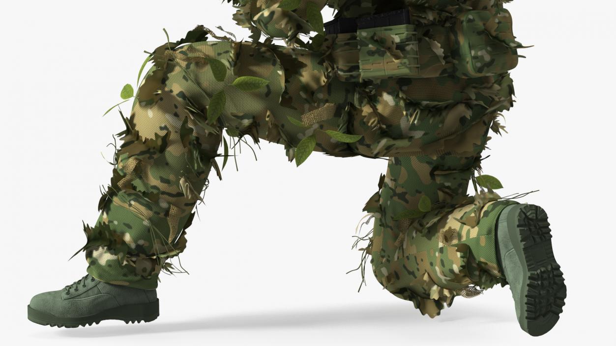 Sniper in Leaf Ghillie Suit T-pose 3D model