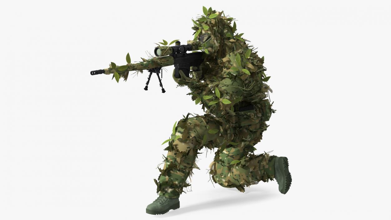 Sniper in Leaf Ghillie Suit T-pose 3D model