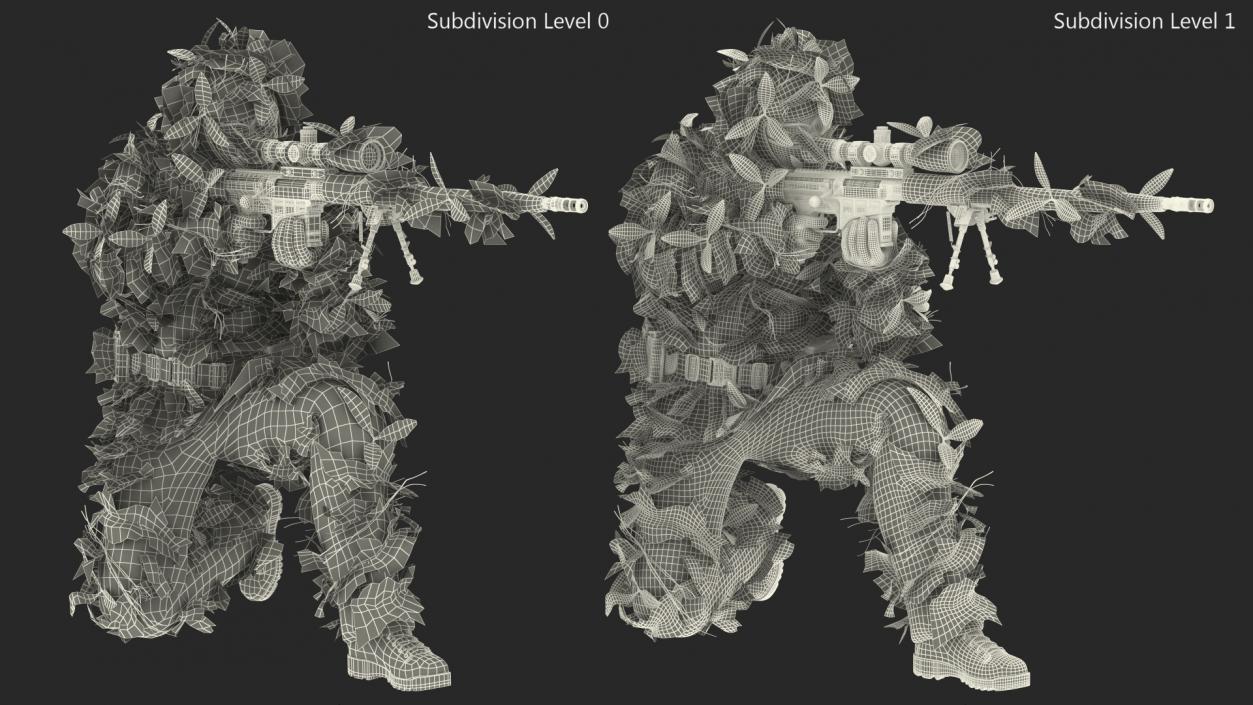 Sniper in Leaf Ghillie Suit T-pose 3D model