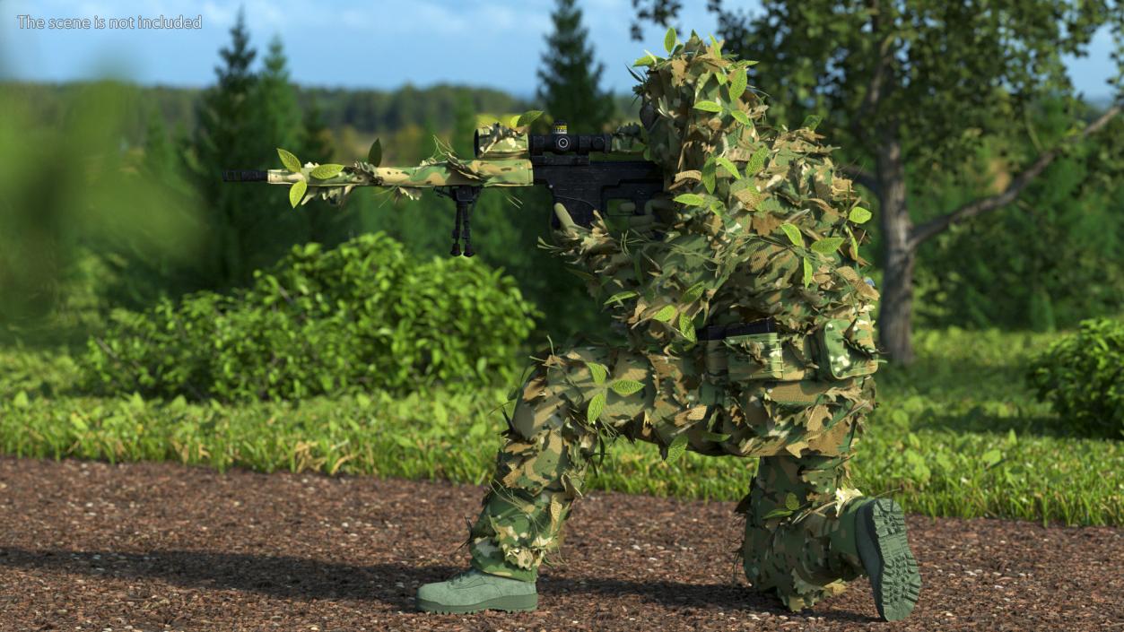 Sniper in Leaf Ghillie Suit T-pose 3D model