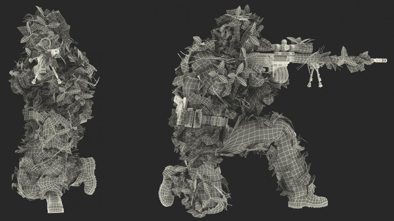 Sniper in Leaf Ghillie Suit T-pose 3D model