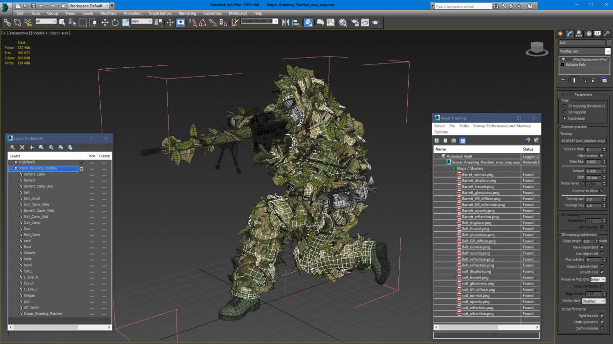 Sniper in Leaf Ghillie Suit T-pose 3D model