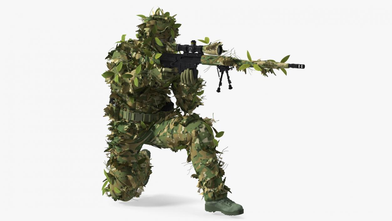 Sniper in Leaf Ghillie Suit T-pose 3D model