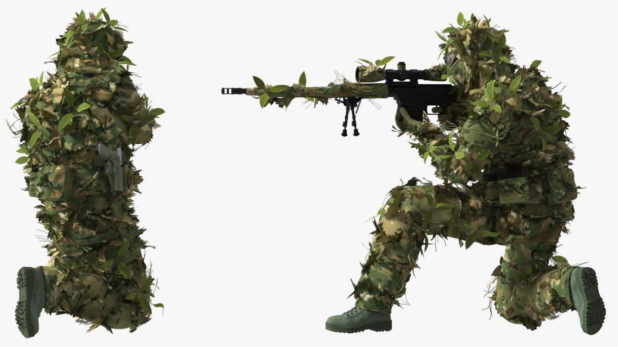 Sniper in Leaf Ghillie Suit T-pose 3D model