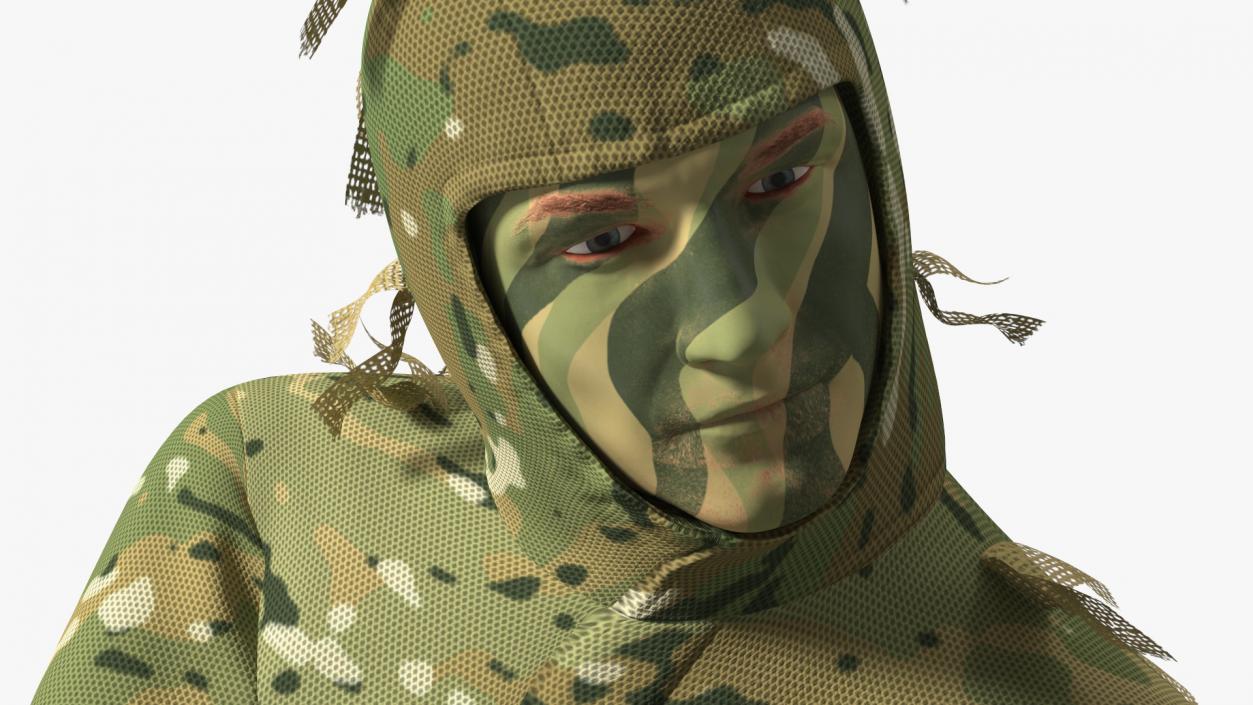 Sniper in Leaf Ghillie Suit T-pose 3D model