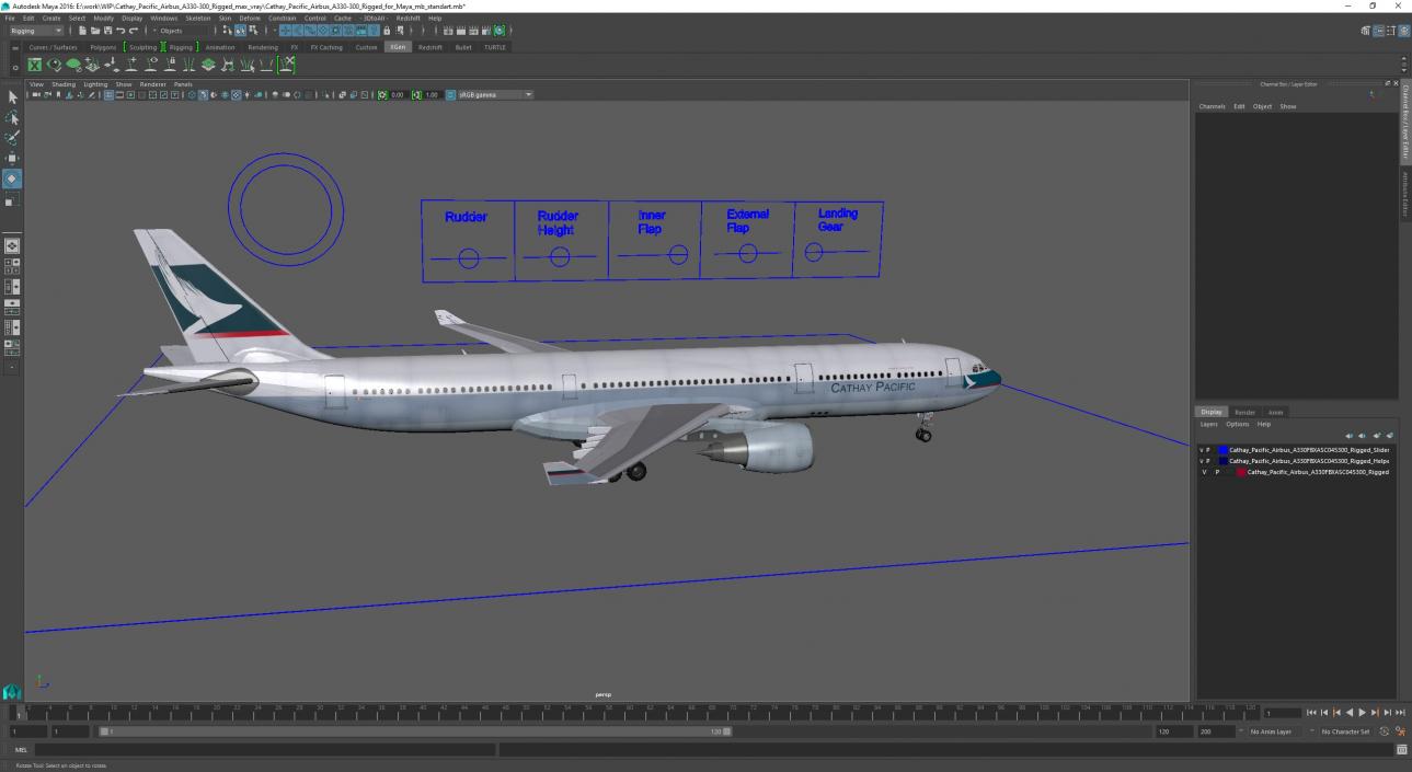 3D Cathay Pacific Airbus A330-300 Rigged for Maya