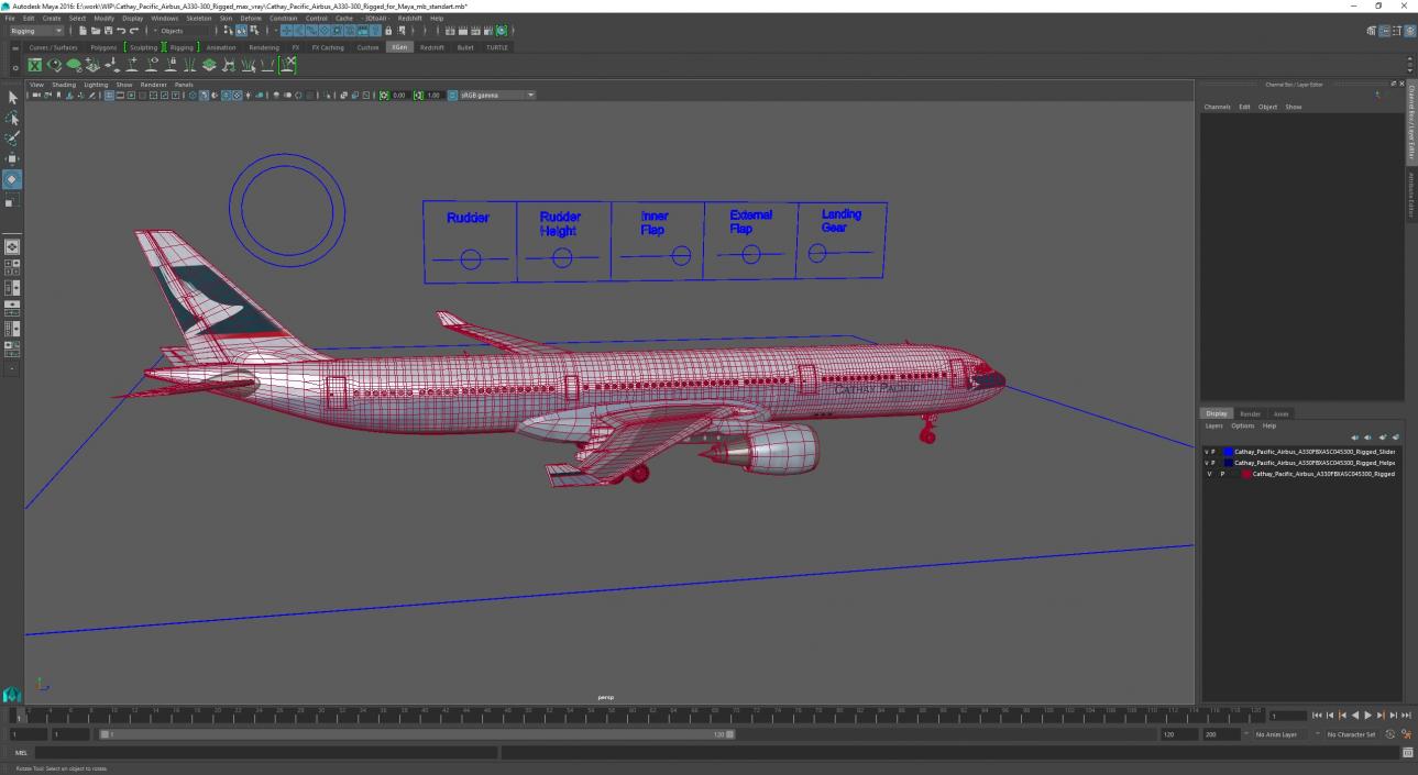 3D Cathay Pacific Airbus A330-300 Rigged for Maya