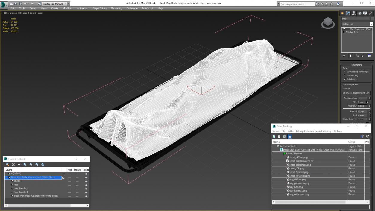 3D Dead Man Body Covered with White Sheet model