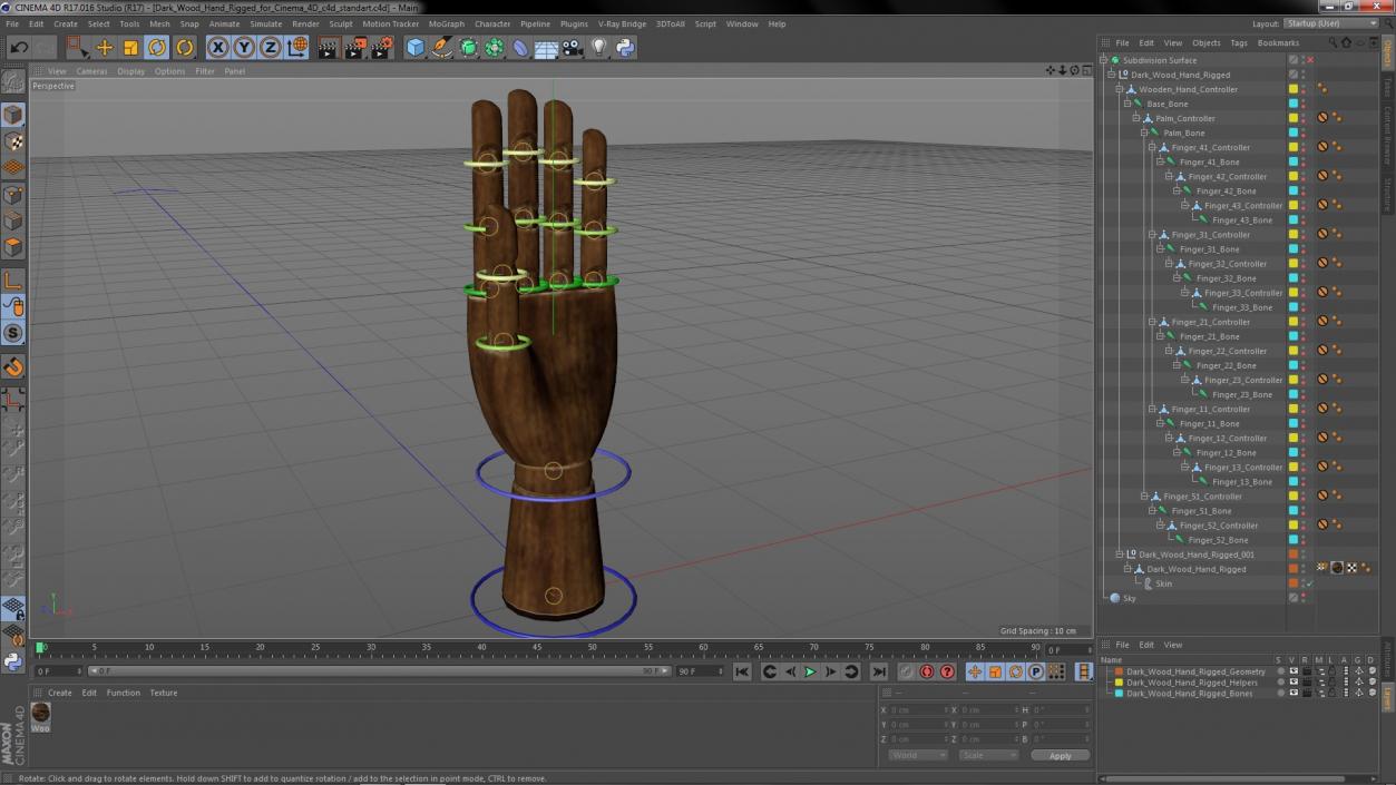 3D model Dark Wood Hand Rigged for Cinema 4D