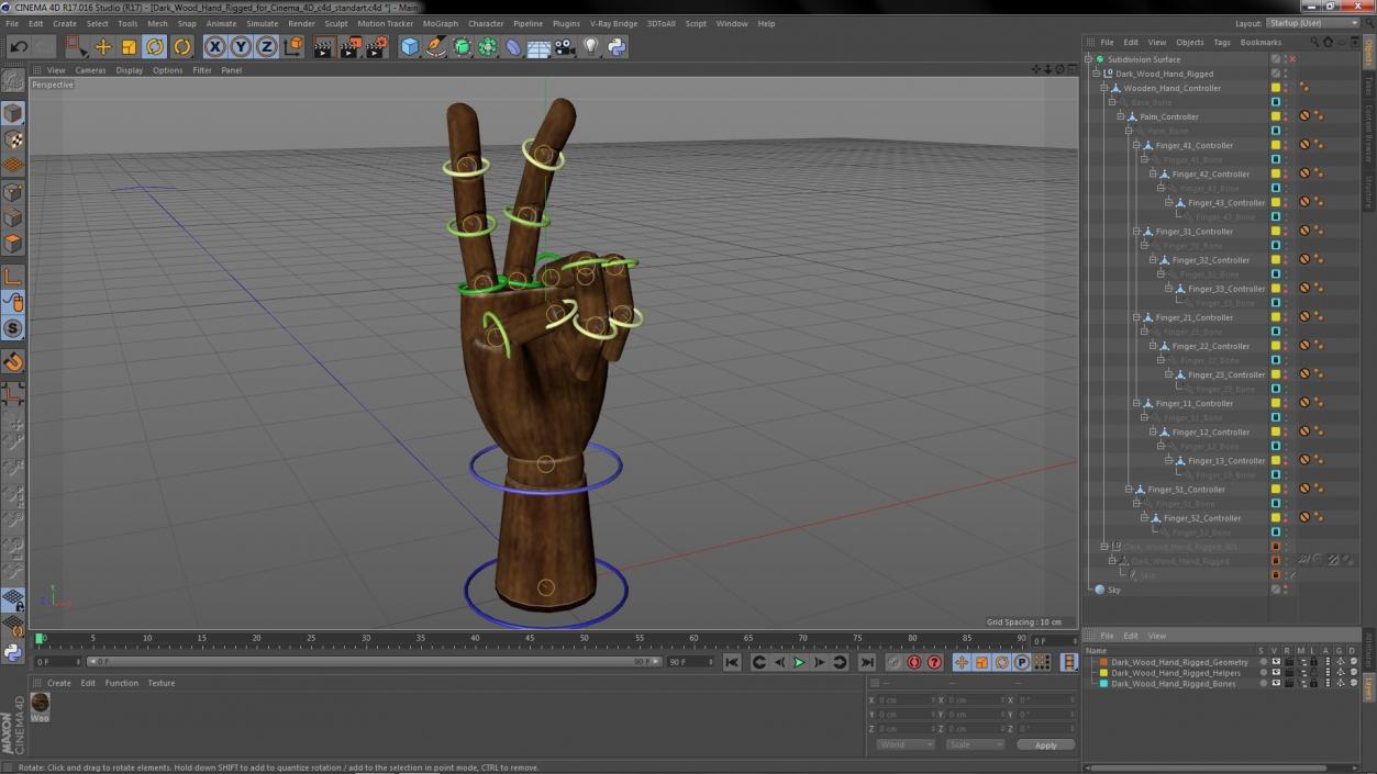 3D model Dark Wood Hand Rigged for Cinema 4D