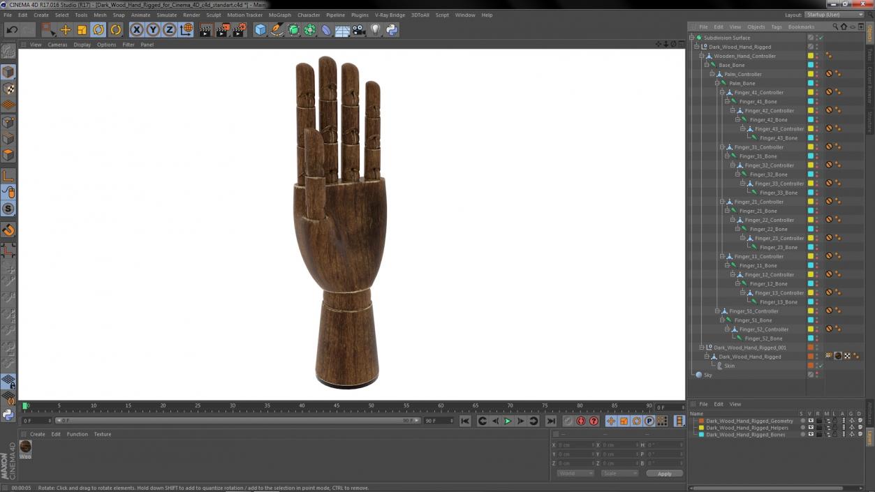 3D model Dark Wood Hand Rigged for Cinema 4D