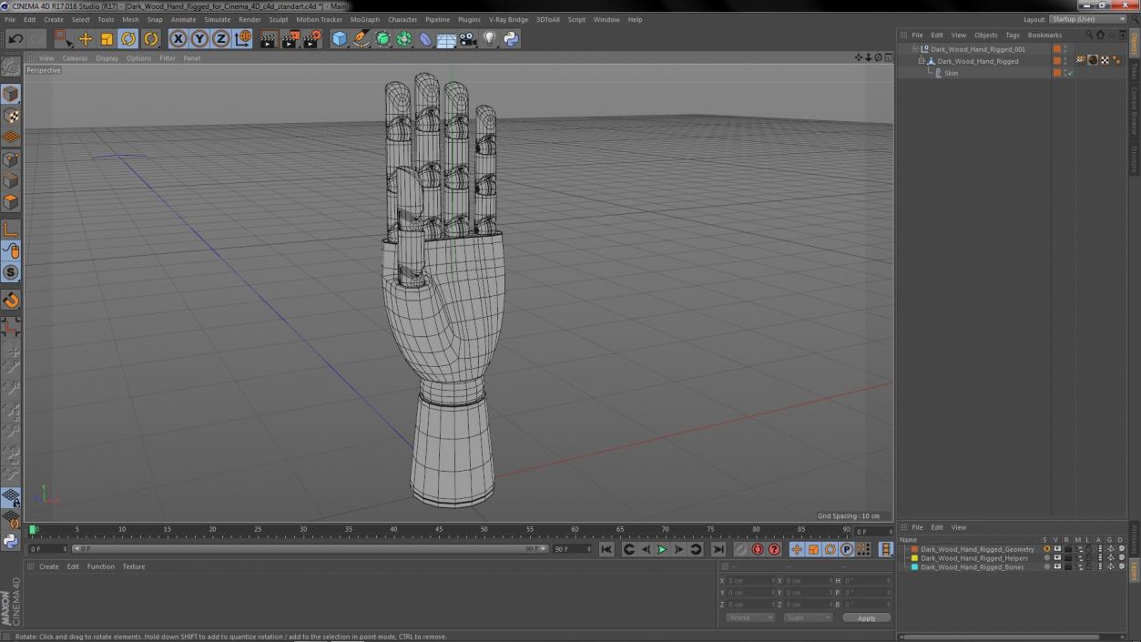 3D model Dark Wood Hand Rigged for Cinema 4D