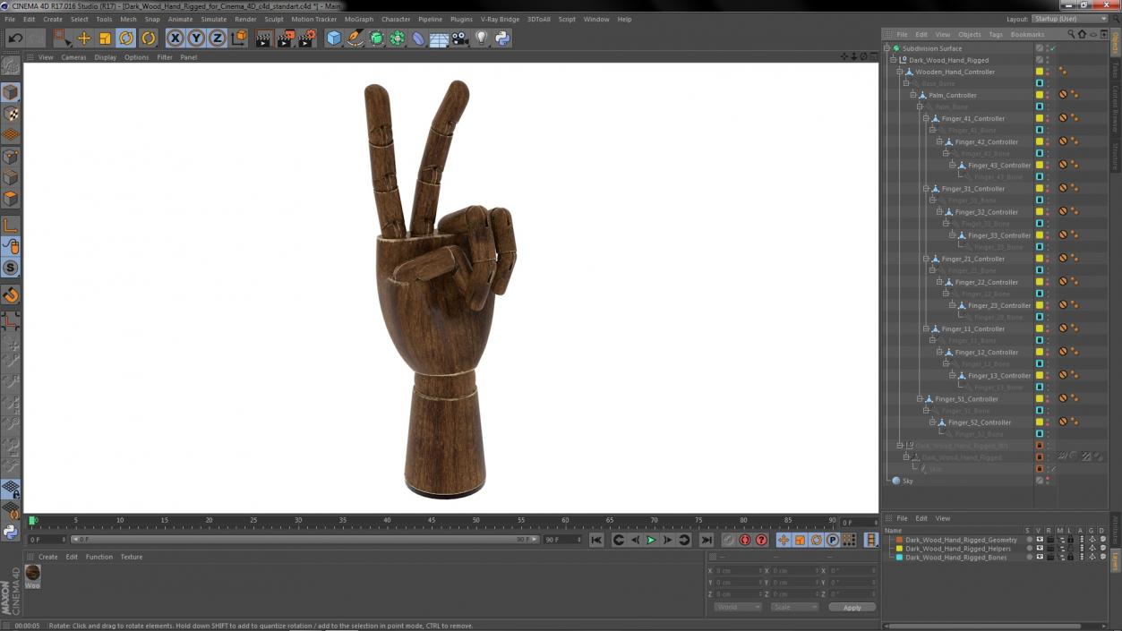 3D model Dark Wood Hand Rigged for Cinema 4D