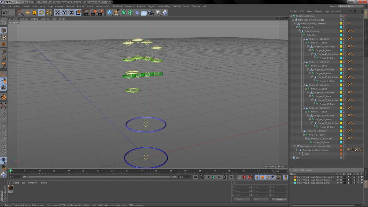 3D model Dark Wood Hand Rigged for Cinema 4D