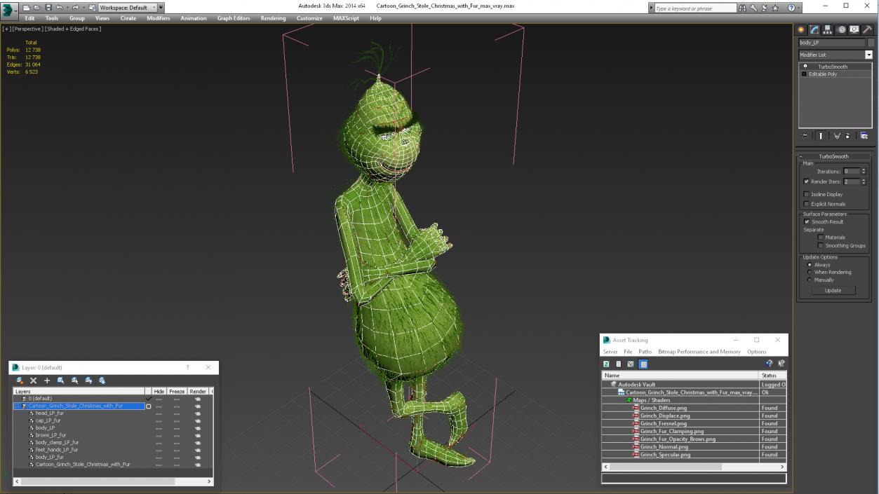 Cartoon Grinch Stole Christmas with Fur 3D model