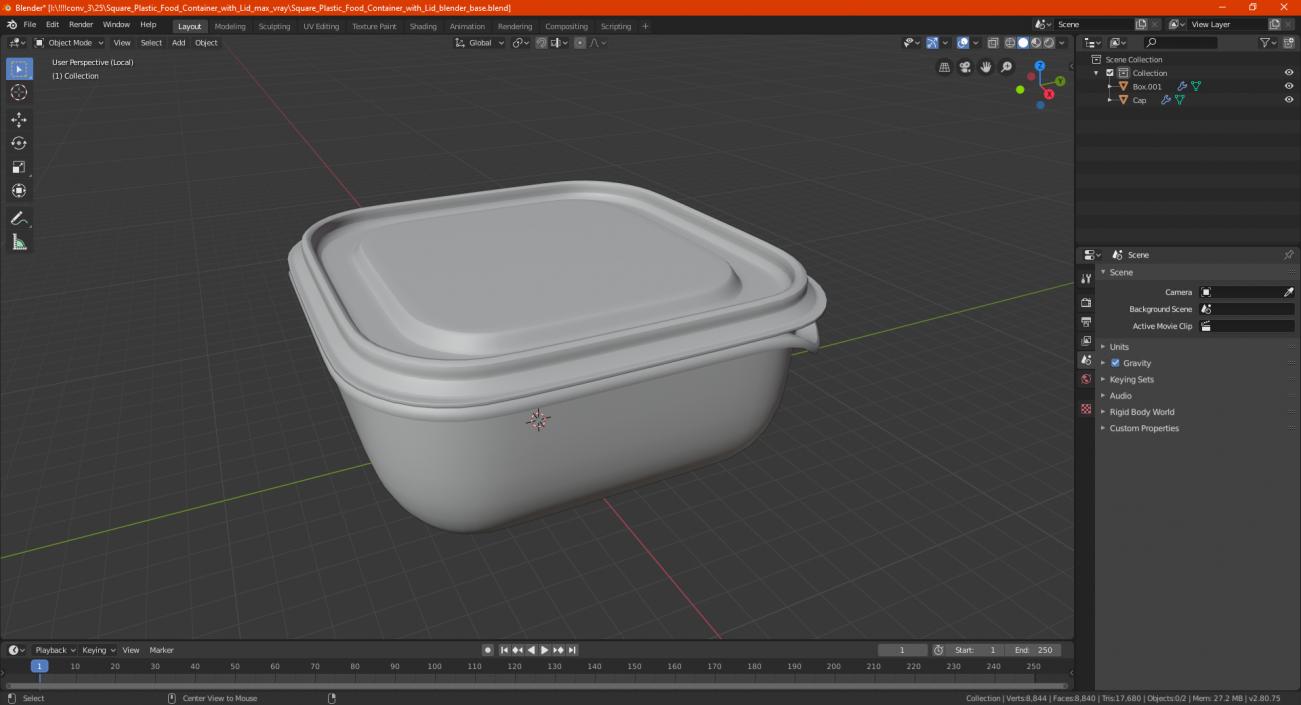 3D Square Plastic Food Container with Lid model