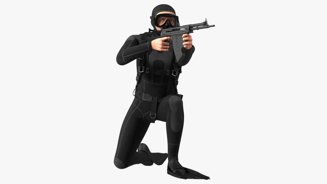 3D Combat Swimmer with Underwater Rifle APS Rigged for Cinema 4D