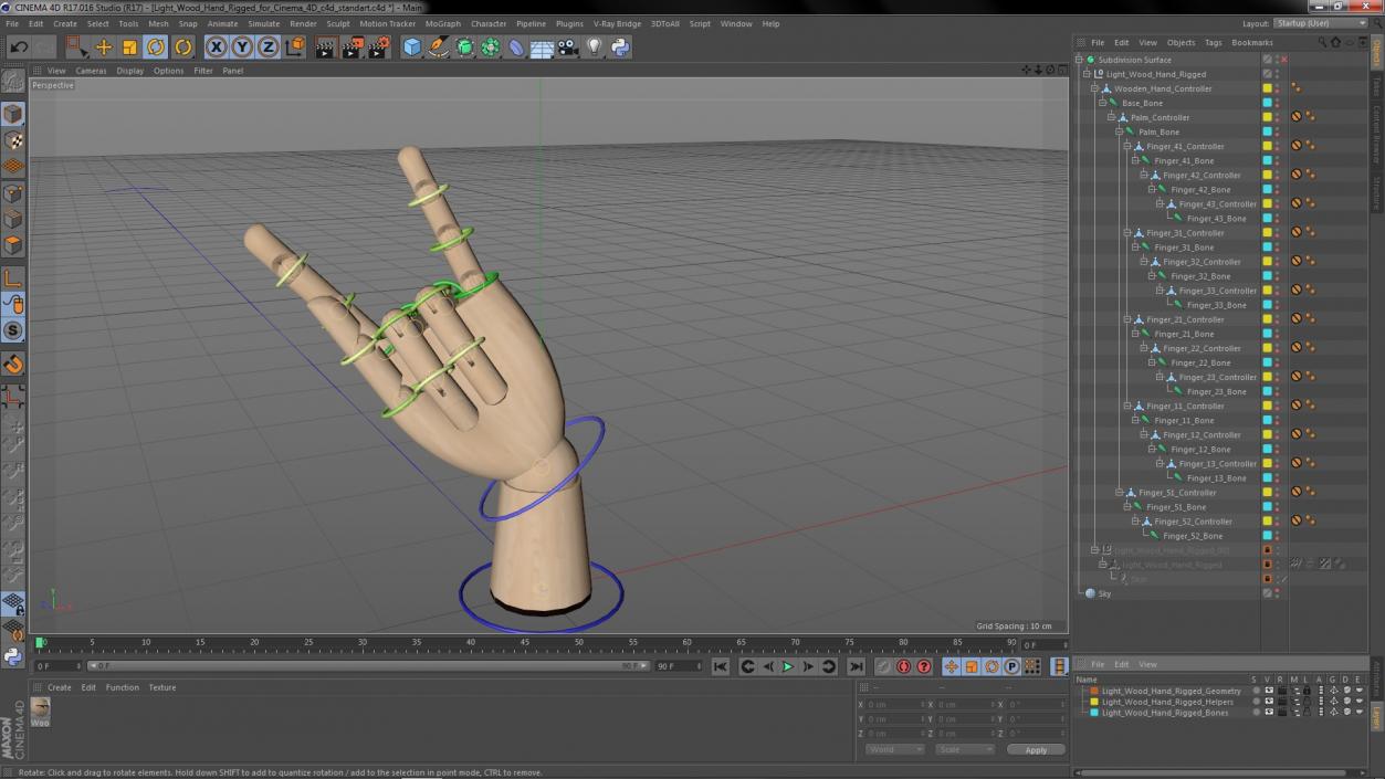 3D Light Wood Hand Rigged for Cinema 4D