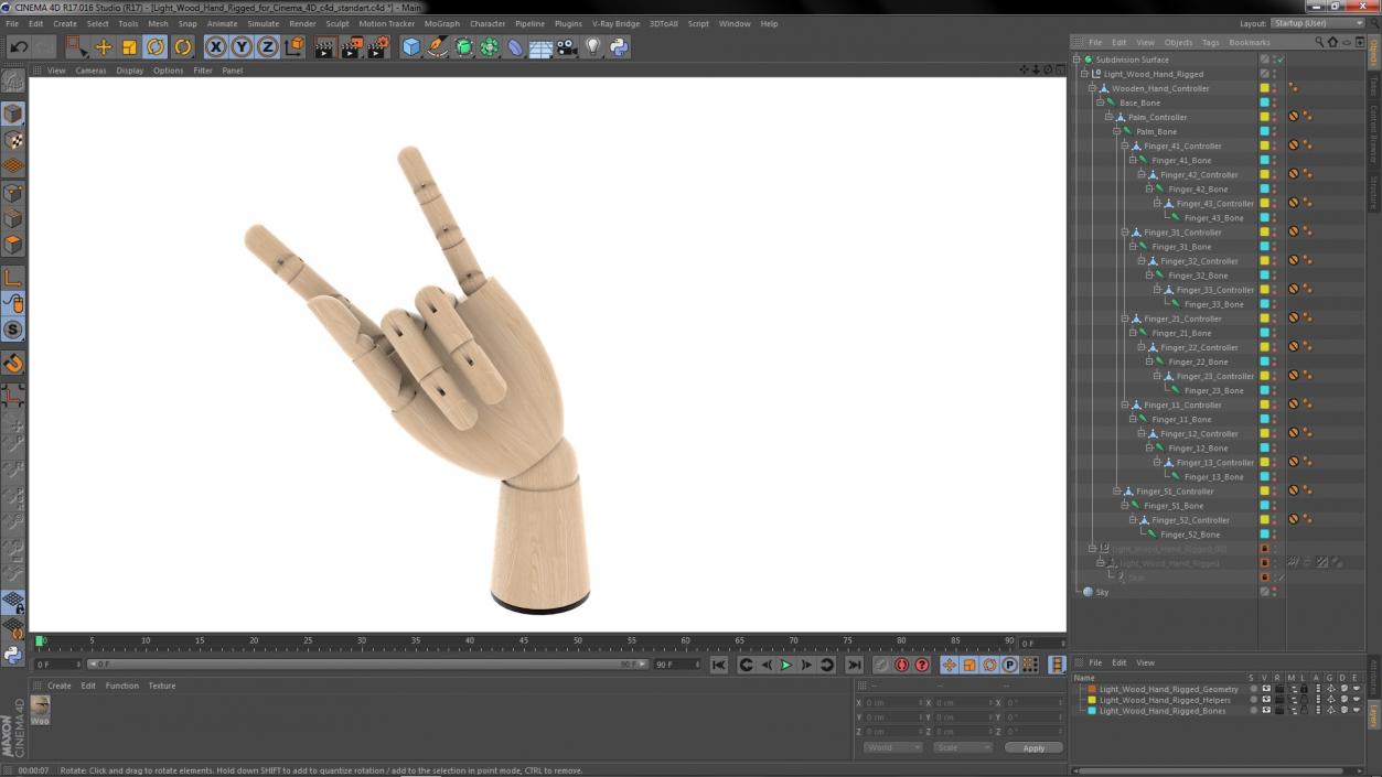 3D Light Wood Hand Rigged for Cinema 4D