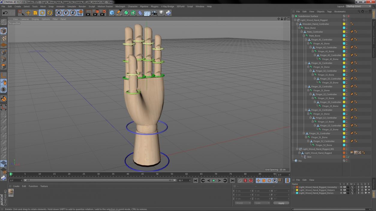 3D Light Wood Hand Rigged for Cinema 4D