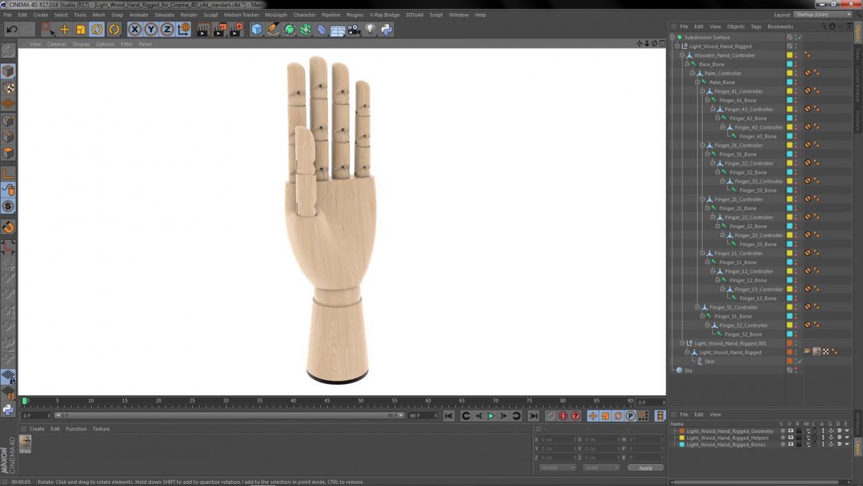 3D Light Wood Hand Rigged for Cinema 4D