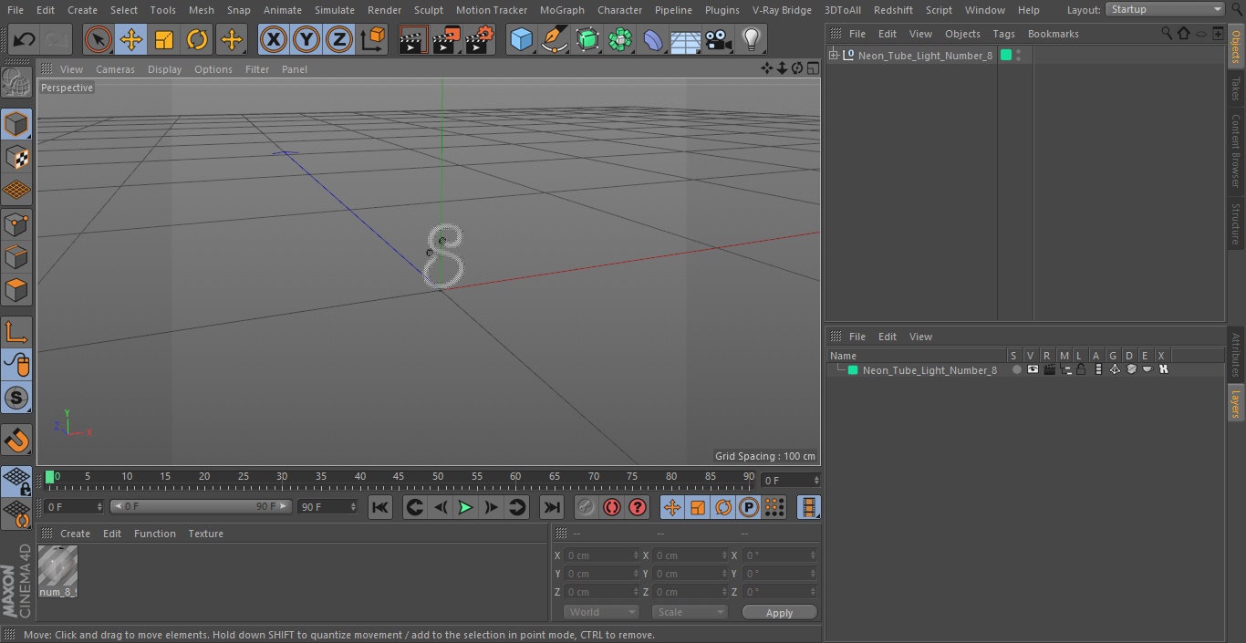 Neon Tube Light Number 8 3D model