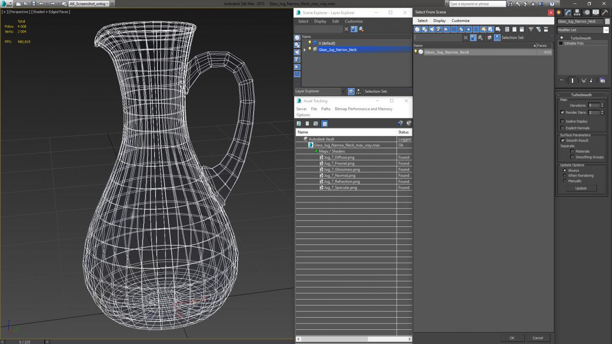 3D Glass Jug Narrow Neck