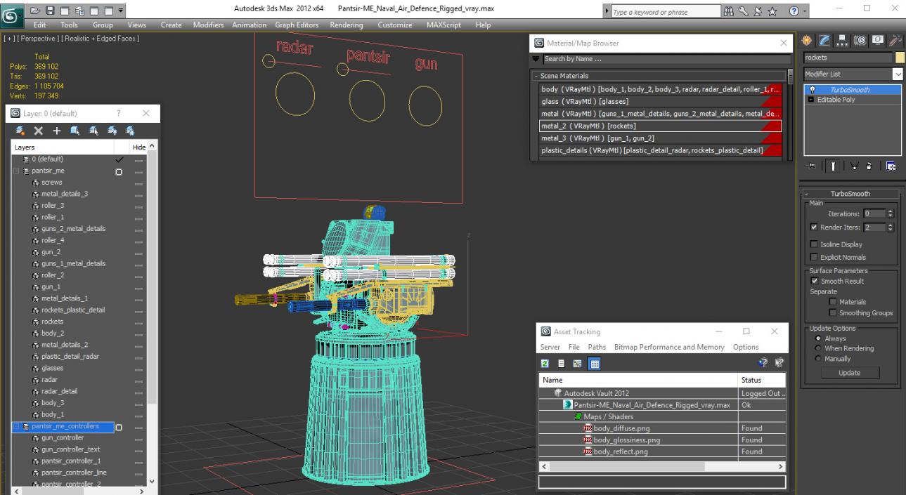 3D model Pantsir-ME Naval Air Defence Rigged