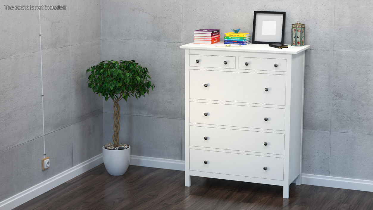 White Hemnes 6 Drawer Ikea Chest 3D