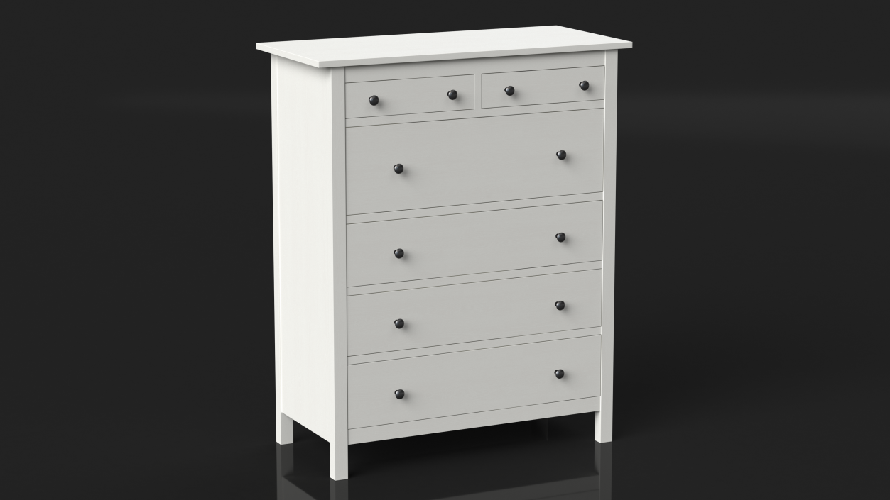 White Hemnes 6 Drawer Ikea Chest 3D