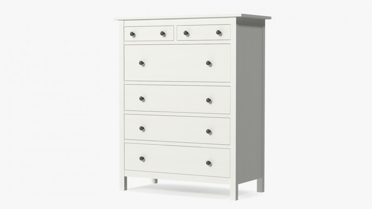 White Hemnes 6 Drawer Ikea Chest 3D