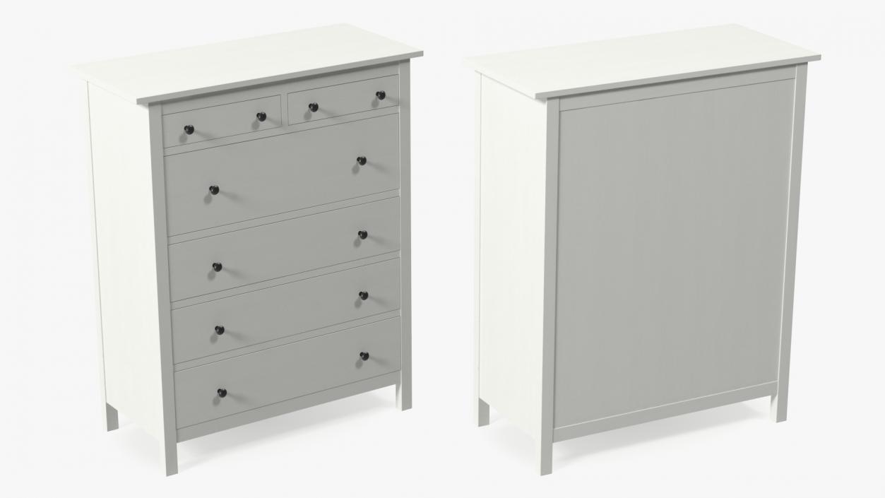 White Hemnes 6 Drawer Ikea Chest 3D