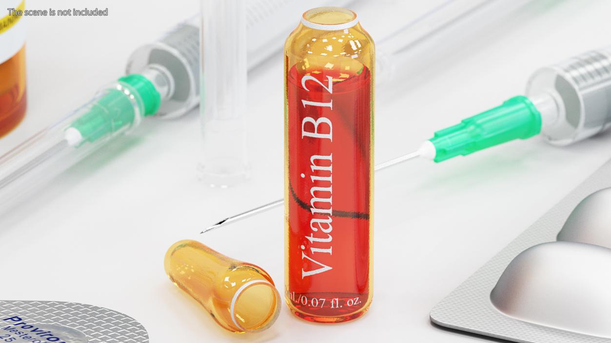 3D Vitamin B12 2ml Amber Ampoule Opened