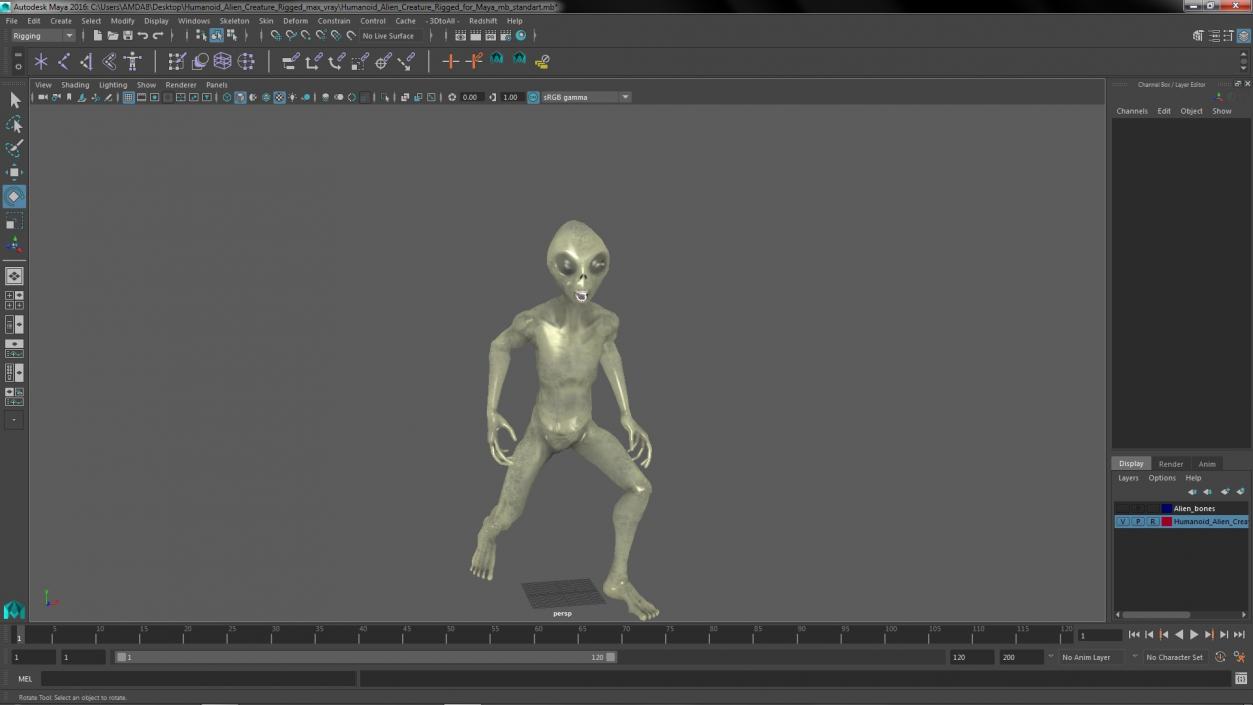 Humanoid Alien Creature Rigged for Maya 3D model