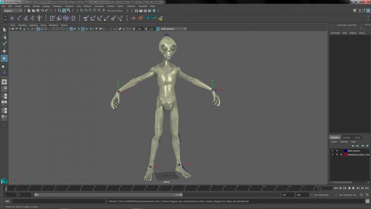 Humanoid Alien Creature Rigged for Maya 3D model