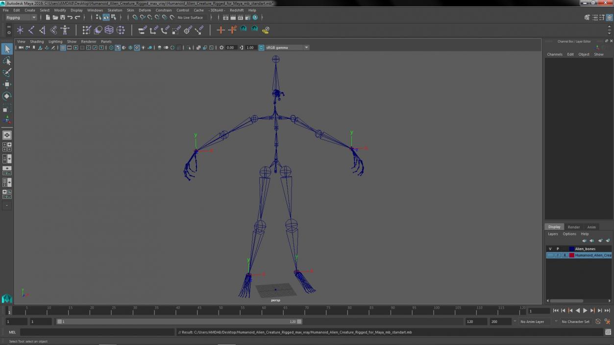 Humanoid Alien Creature Rigged for Maya 3D model