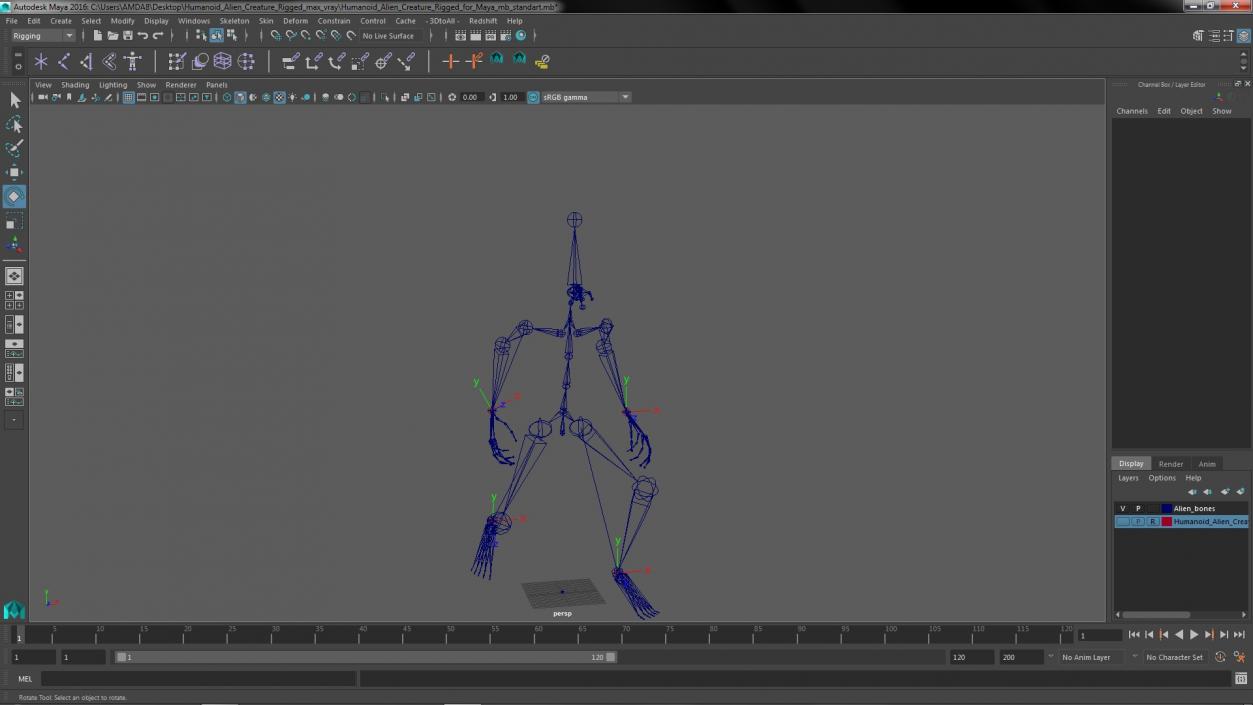 Humanoid Alien Creature Rigged for Maya 3D model