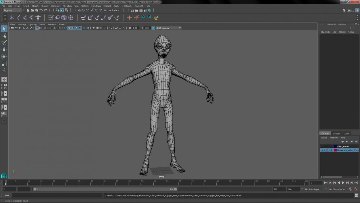 Humanoid Alien Creature Rigged for Maya 3D model