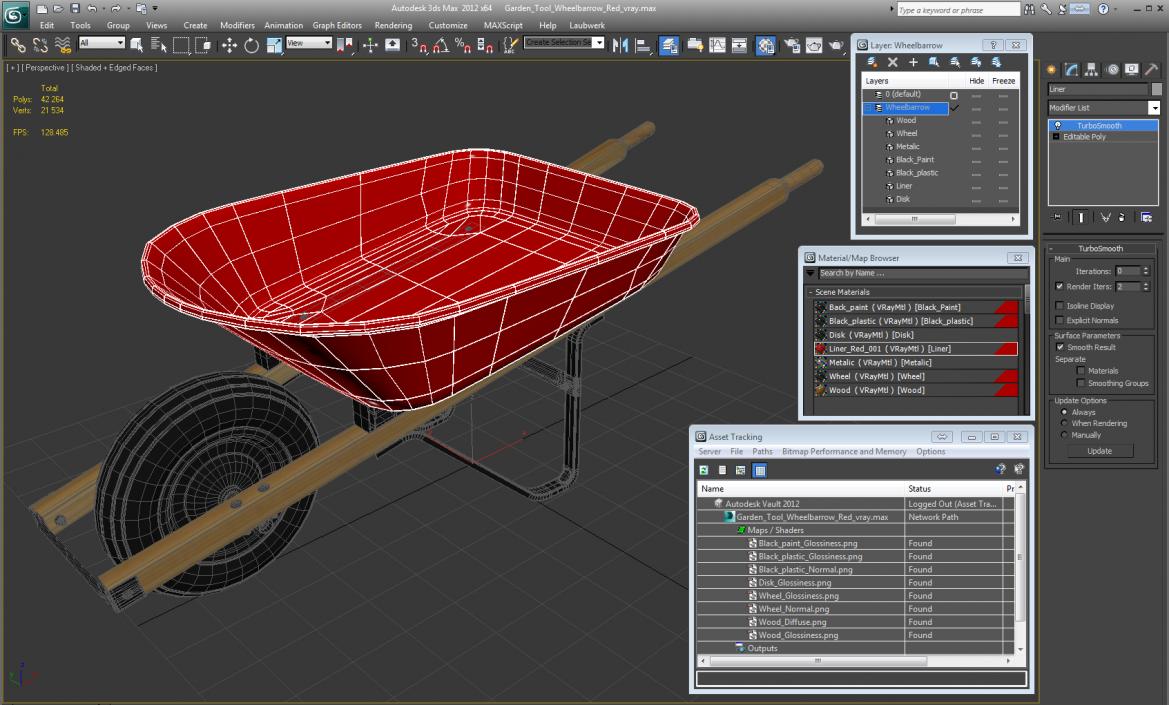 Garden Tool Wheelbarrow Red 3D